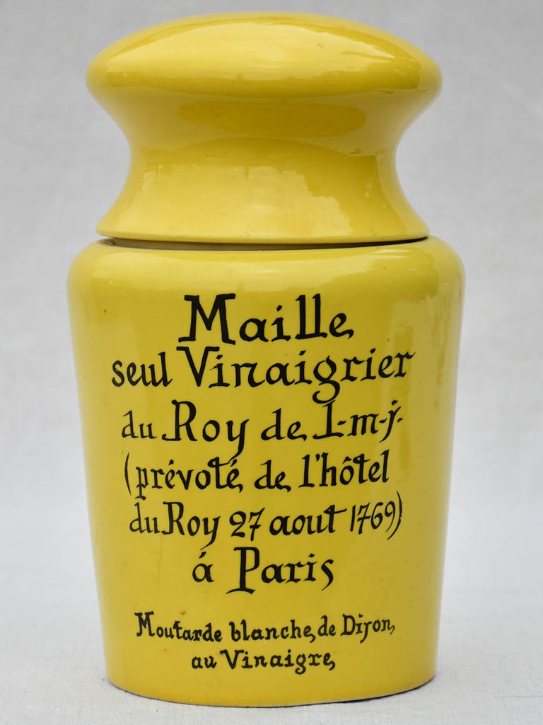 Mid century Maille mustard pot with hand painted label - yellow 11¾"