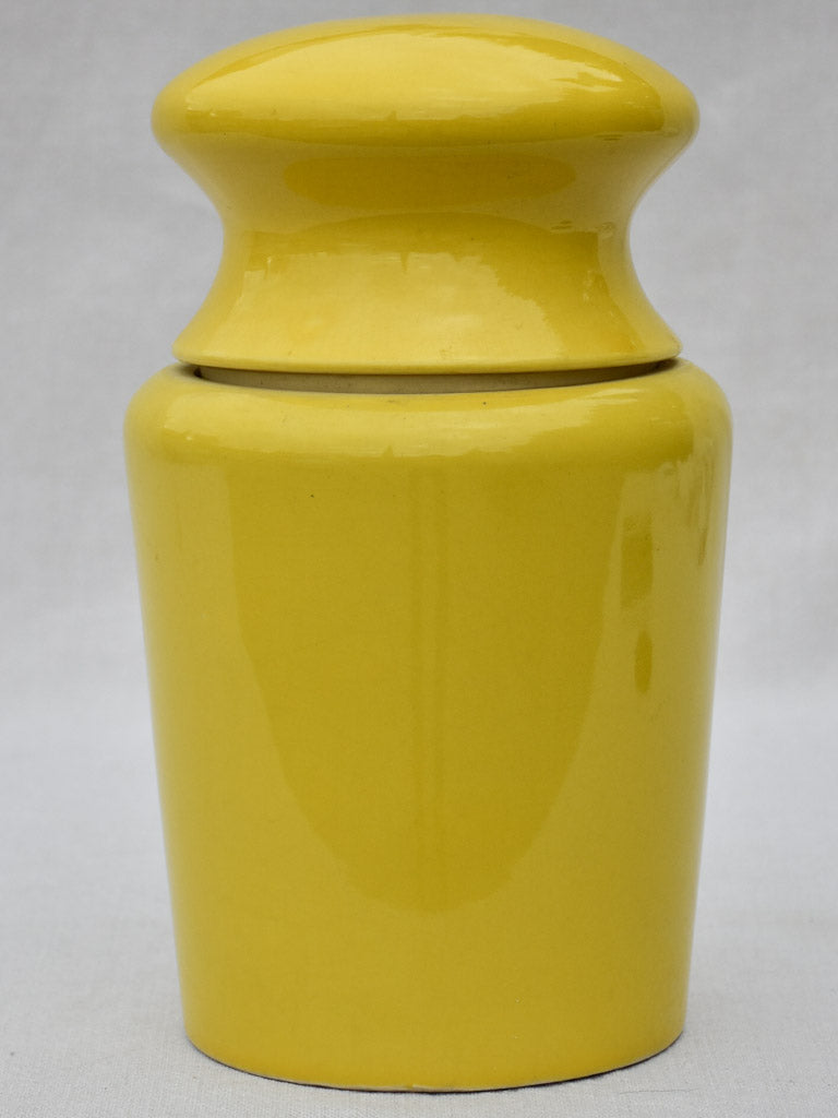 Mid century Maille mustard pot with hand painted label - yellow 11¾"