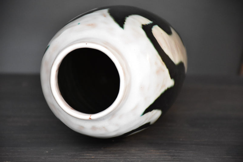 Black and white glazed terracotta vase by Albert Spinelli