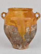 Antique French confit pot with yellow ocher glaze 10¾"
