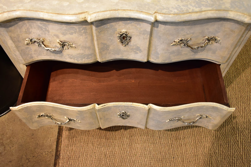 Small vintage French commode with grey patina