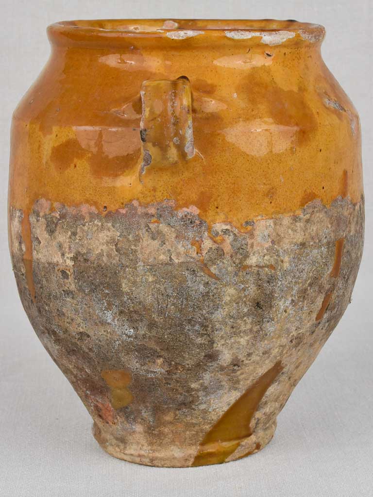 Antique French confit pot with yellow ocher glaze 10¾"