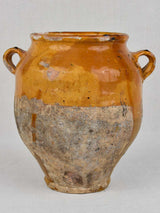 Antique French confit pot with yellow ocher glaze 10¾"