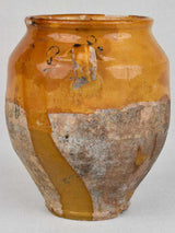 Antique French confit pot with yellow ocher glaze 10¾"