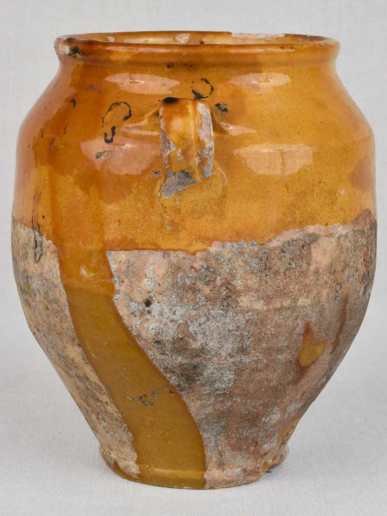 Antique French confit pot with yellow ocher glaze 10¾"