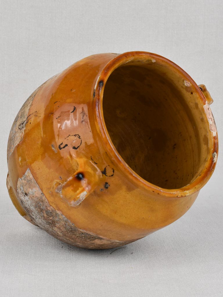 Antique French confit pot with yellow ocher glaze 10¾"