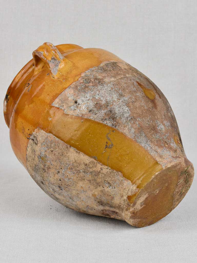 Antique French confit pot with yellow ocher glaze 10¾"