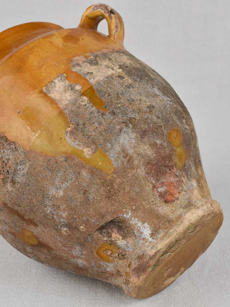 Antique French confit pot with yellow ocher glaze 10¾"