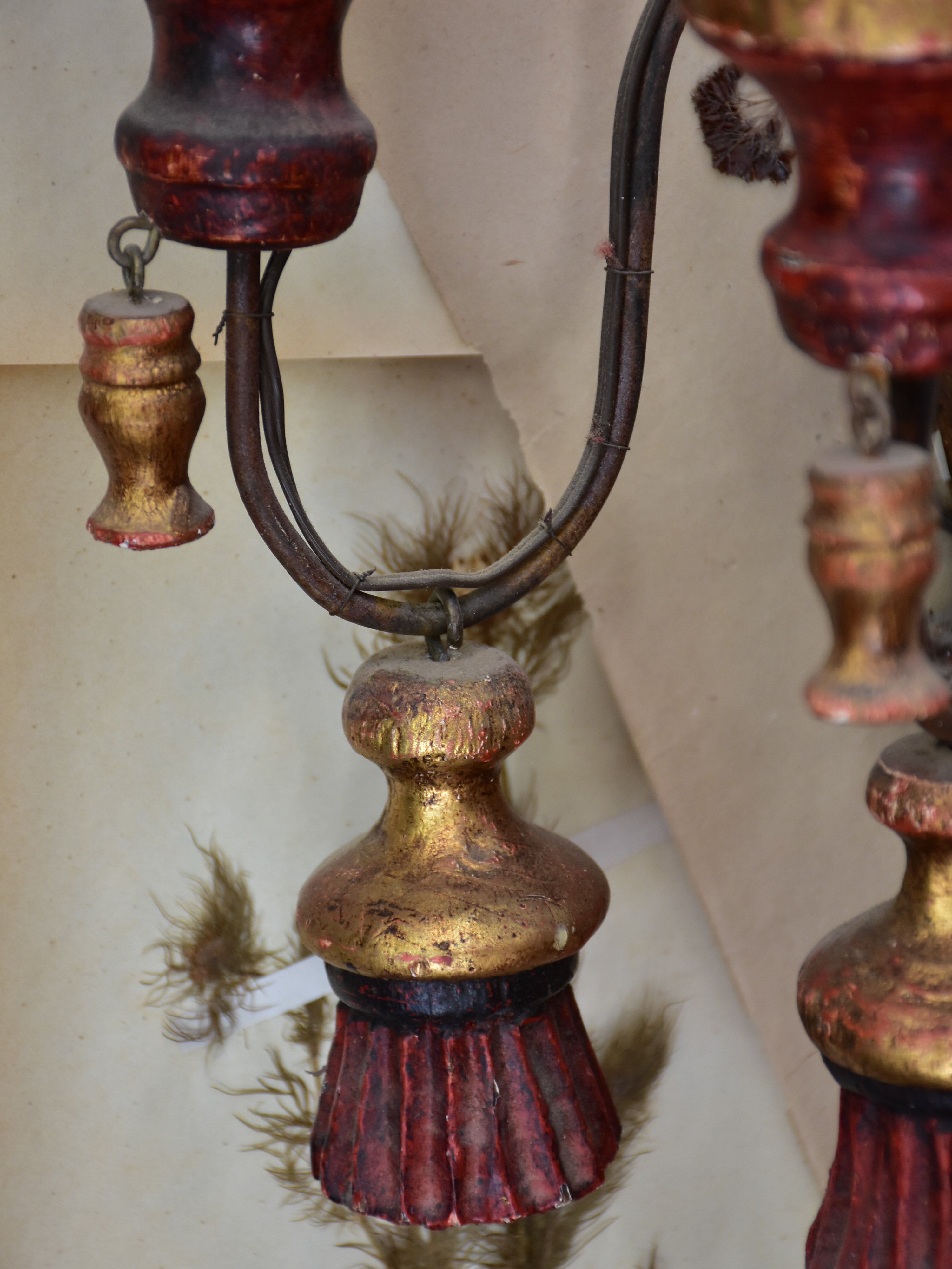 Pair of vintage Italian wall appliques – gold and red finish