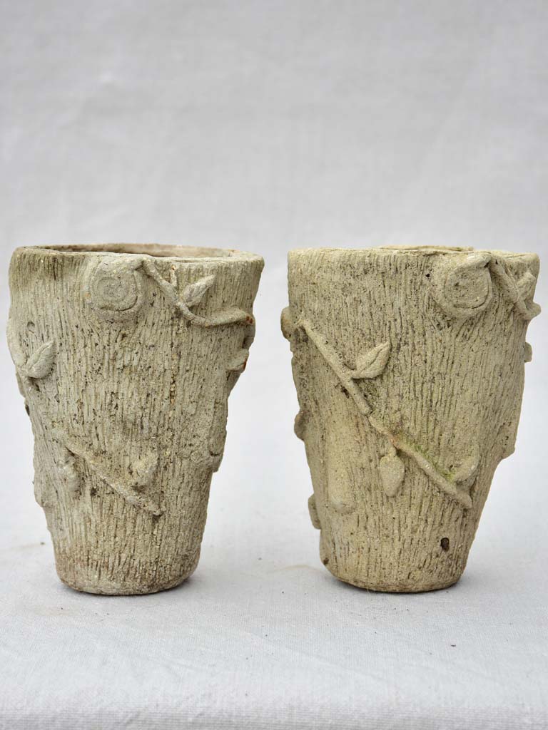 Pair of small vintage cement flower pots 6¼"