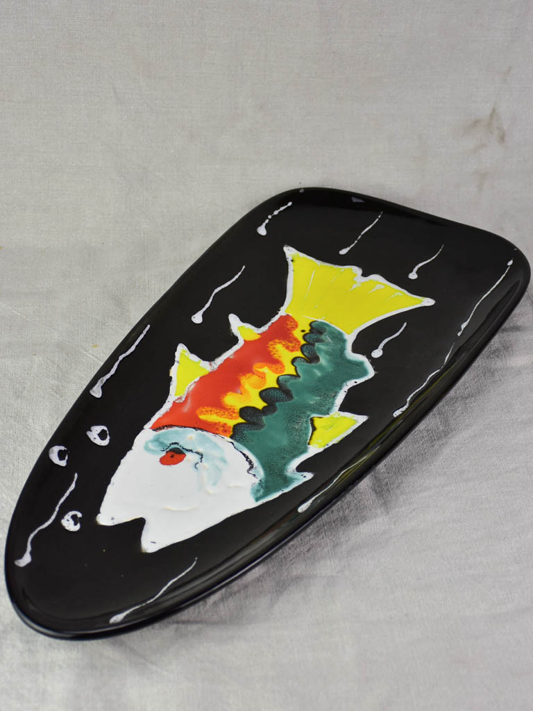 Mid century Fish platter - black hand painted 24½"
