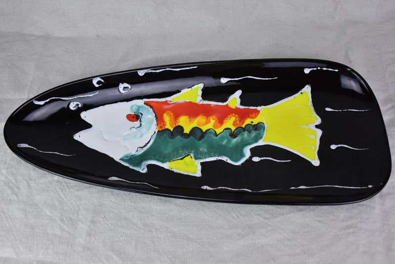 Mid century Fish platter - black hand painted 24½"