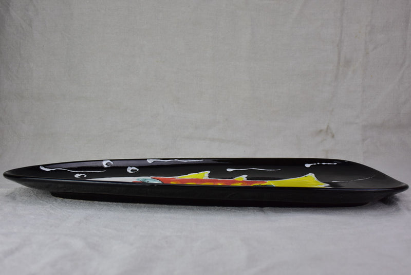 Mid century Fish platter - black hand painted 24½"