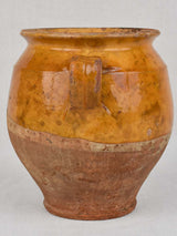 Antique French confit pot with yellow / orange glaze 9"