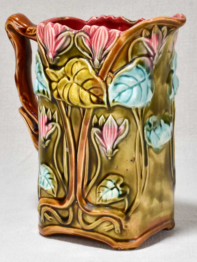 Early 20th Century Barbotine pitcher - floral
