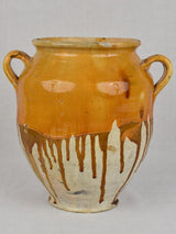 Large antique French confit pot with dripping ocher glaze 12½"