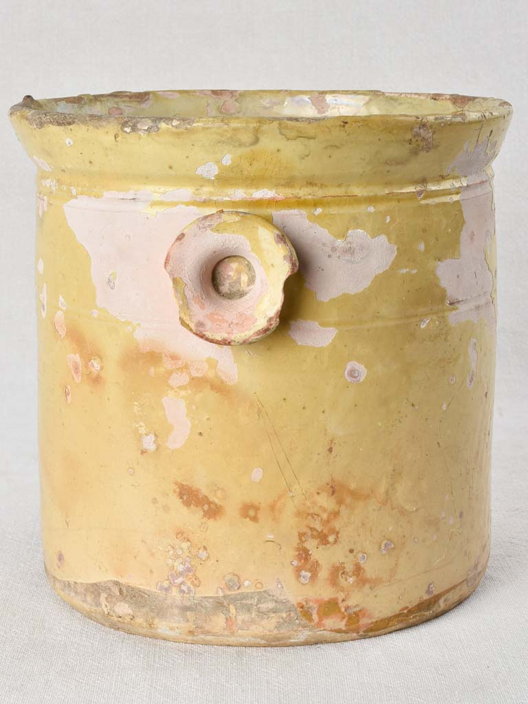 Rustic yellow preserving pot with ear handles 11"