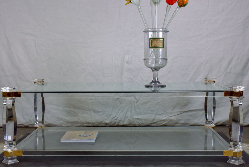 Large 1970's glass coffee table with balustrade style legs 32¾" x 52¼"
