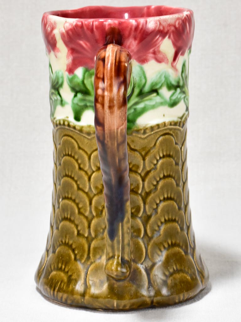 Early 20th Century Barbotine pitcher - red flowers