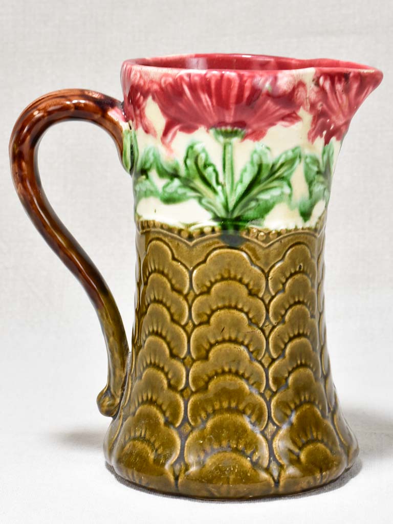 Early 20th Century Barbotine pitcher - red flowers