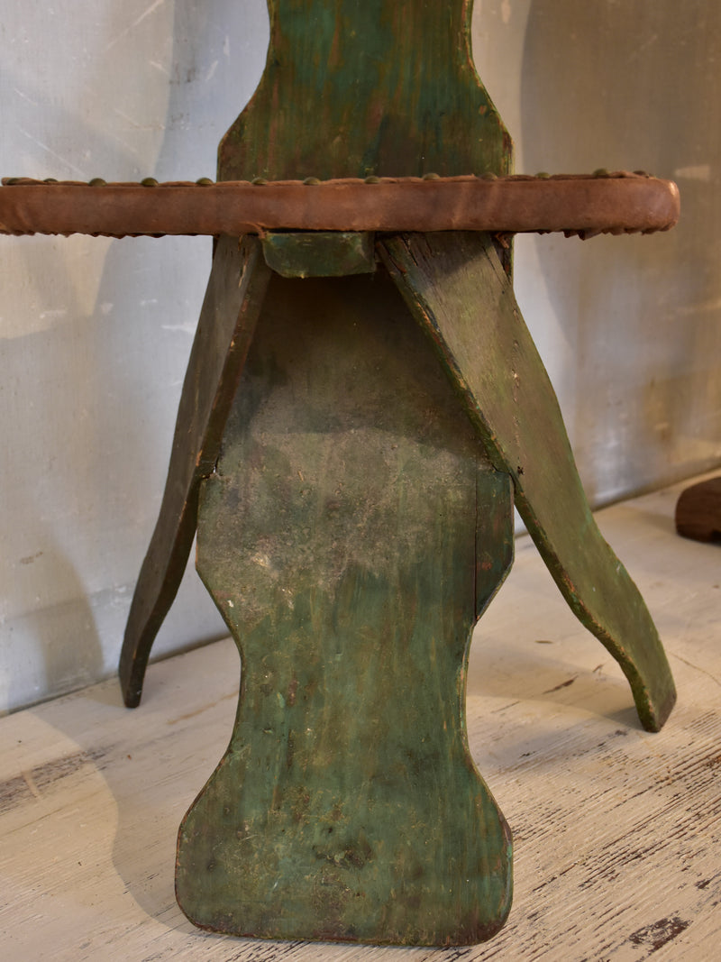 Leather seat antique French escabelle