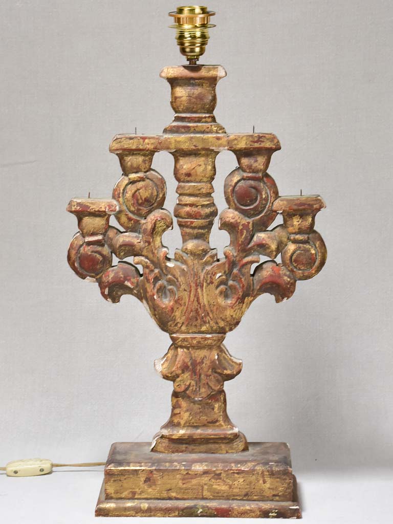 Antique French boiserie giltwood table lamp base