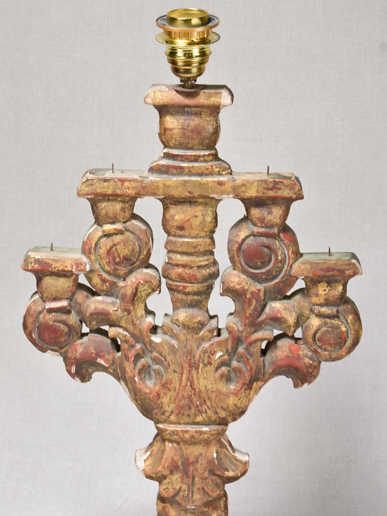 Antique French boiserie giltwood table lamp base