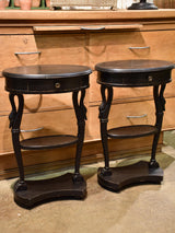 Pair of vintage French oval nightstands with black finish