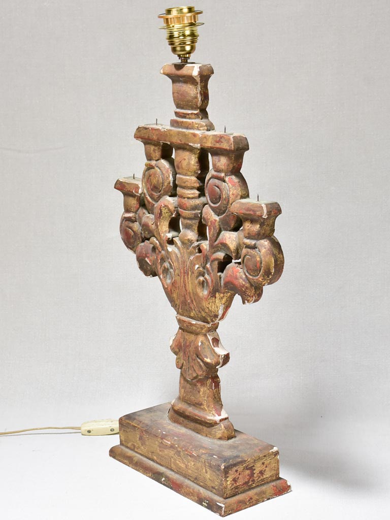 Antique French boiserie giltwood table lamp base