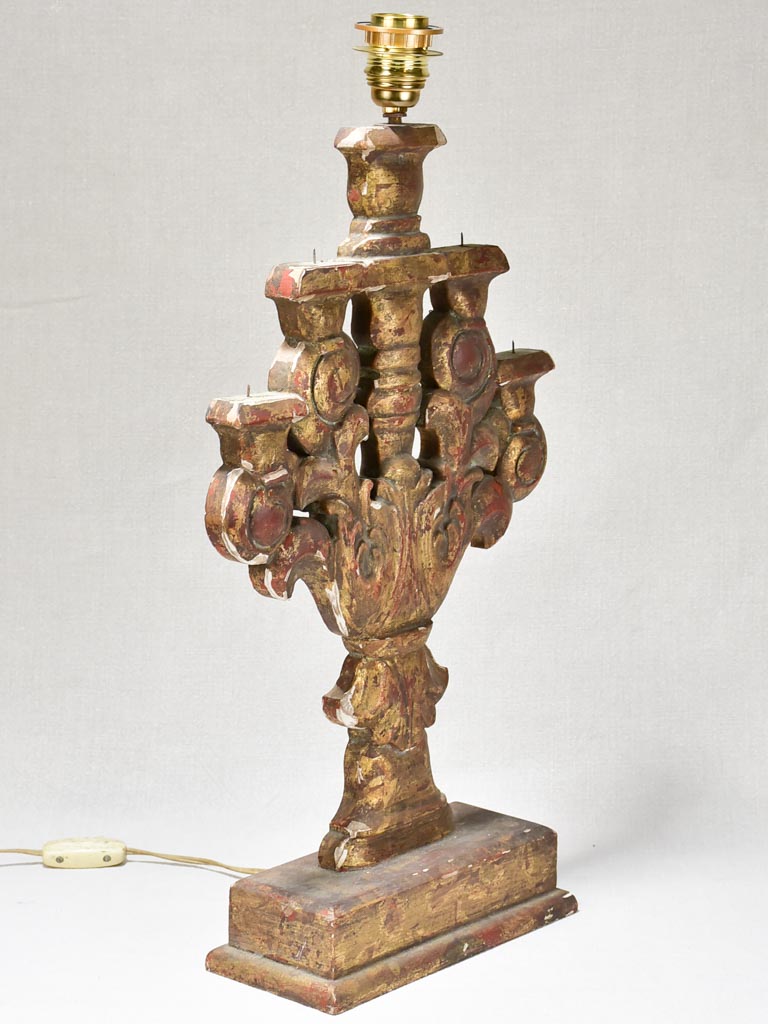 Antique French boiserie giltwood table lamp base
