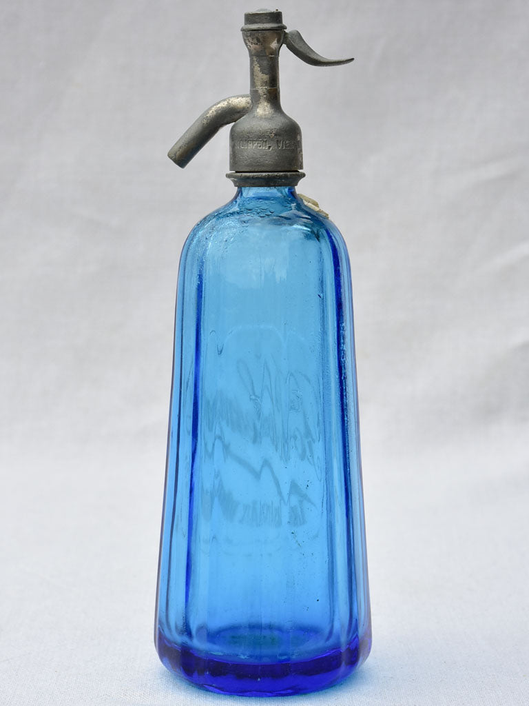 Blue fluted early twentieth century seltzer siphon - Polesny