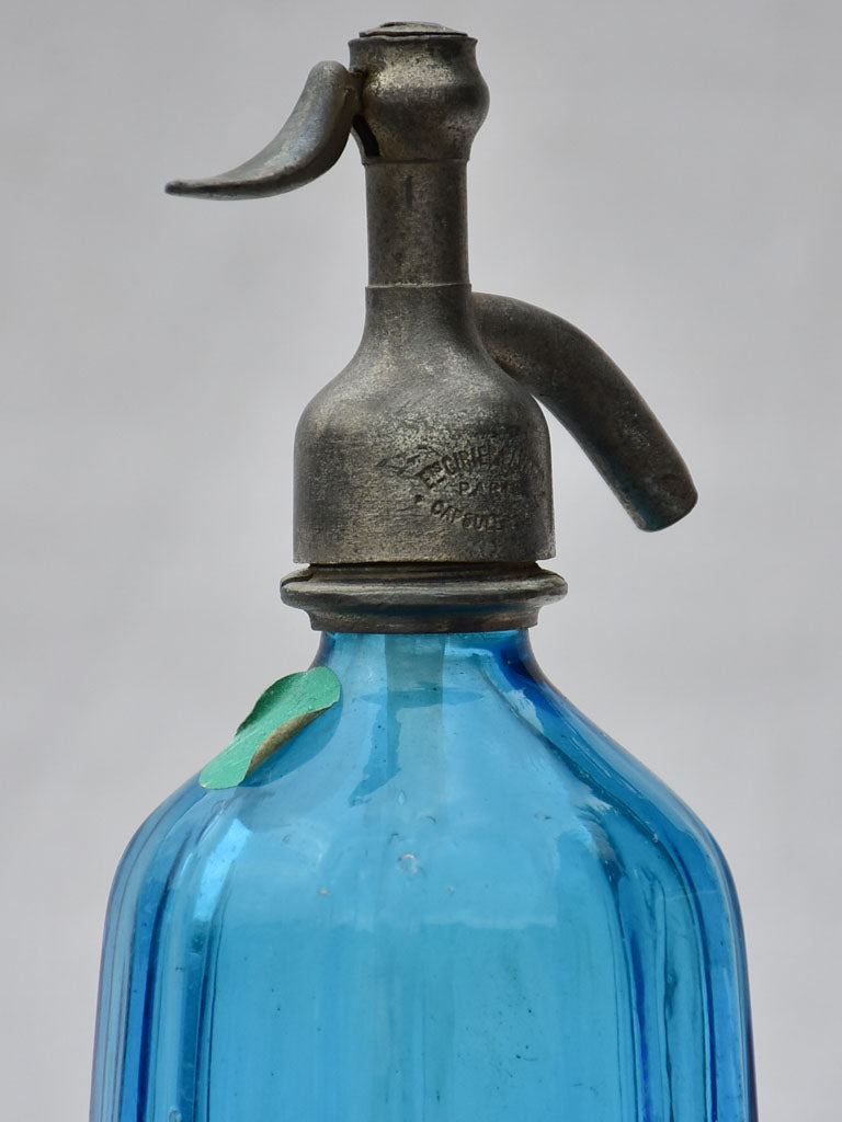 Blue fluted early twentieth century seltzer siphon - Comtoise gazeuse