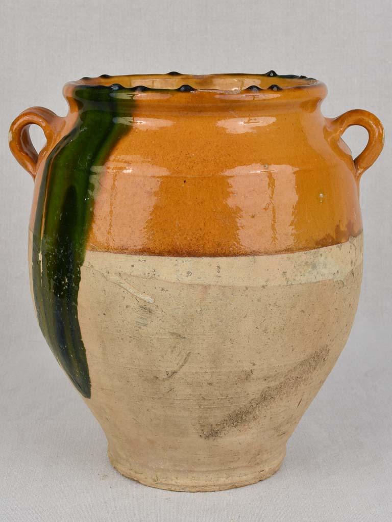 Confit pot, antique, green & yellow 12½"