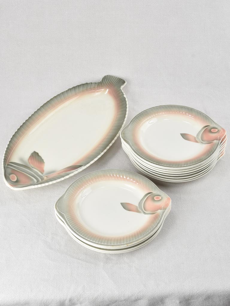 13 piece Digoin fish service, 1950s