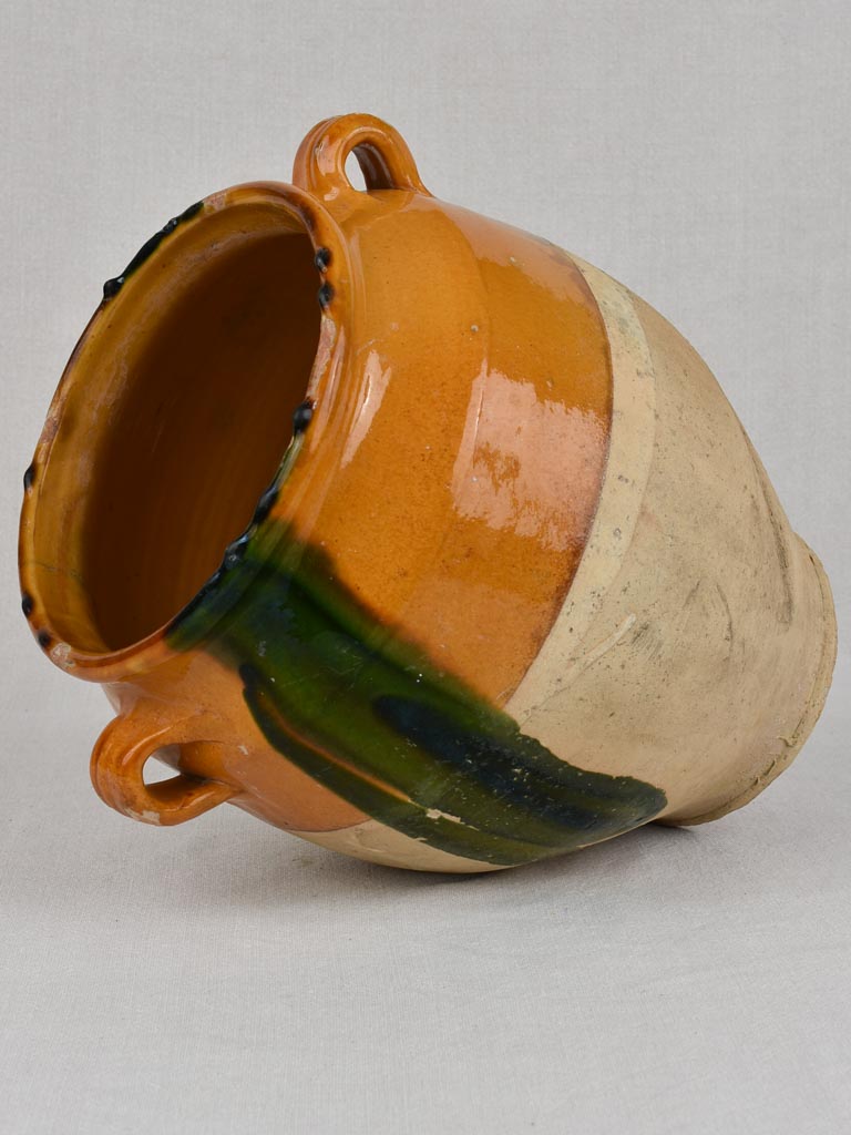 Confit pot, antique, green & yellow 12½"