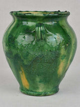 Confit pot, antique, rustic, green, 9"
