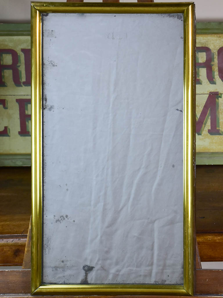 Antique French bistro mirror with brass frame and original glass 30" x 17"