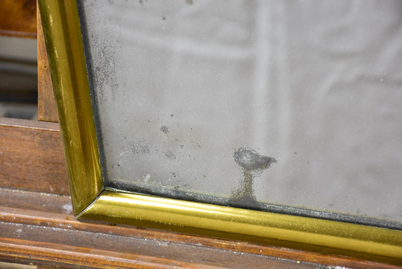 Antique French bistro mirror with brass frame and original glass 30" x 17"