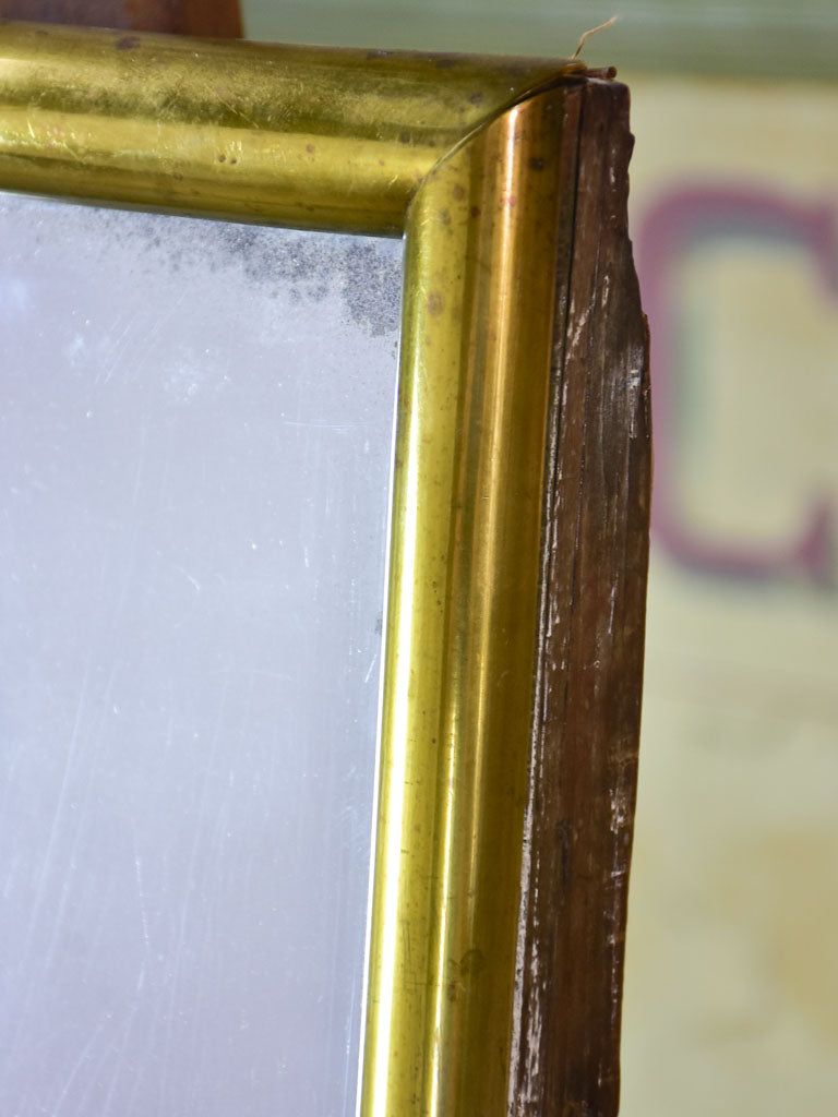 Antique French bistro mirror with brass frame and original glass 30" x 17"