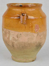 Small antique French confit pot with yellow ocher glaze 8¼"