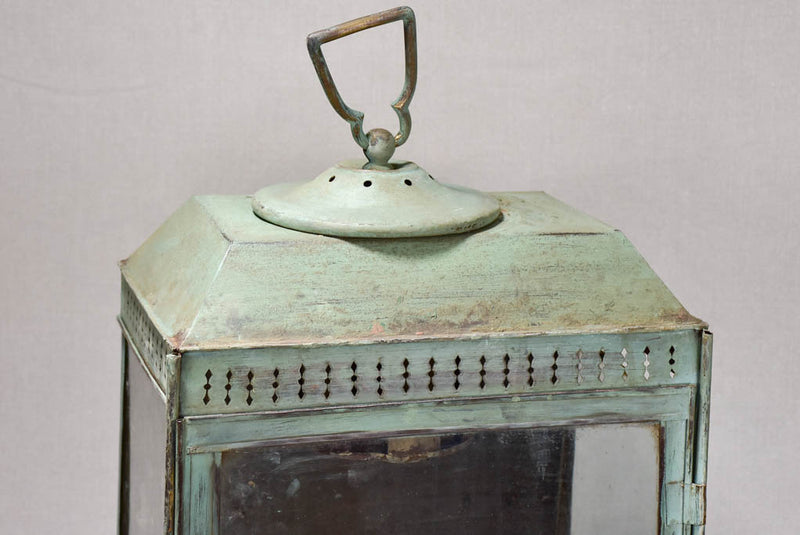 Rustic French wall lantern with green patina 26¾"