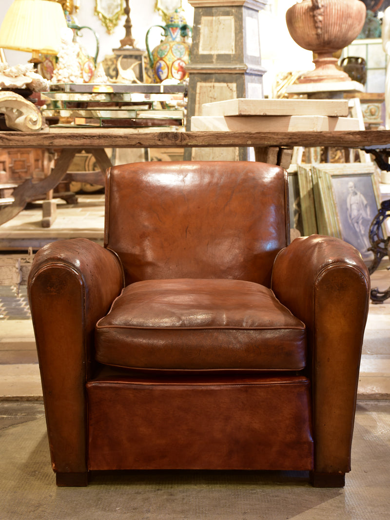 French vintage leather club chair - 1950's