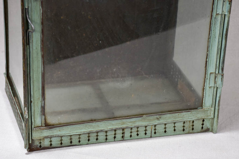 Rustic French wall lantern with green patina 26¾"