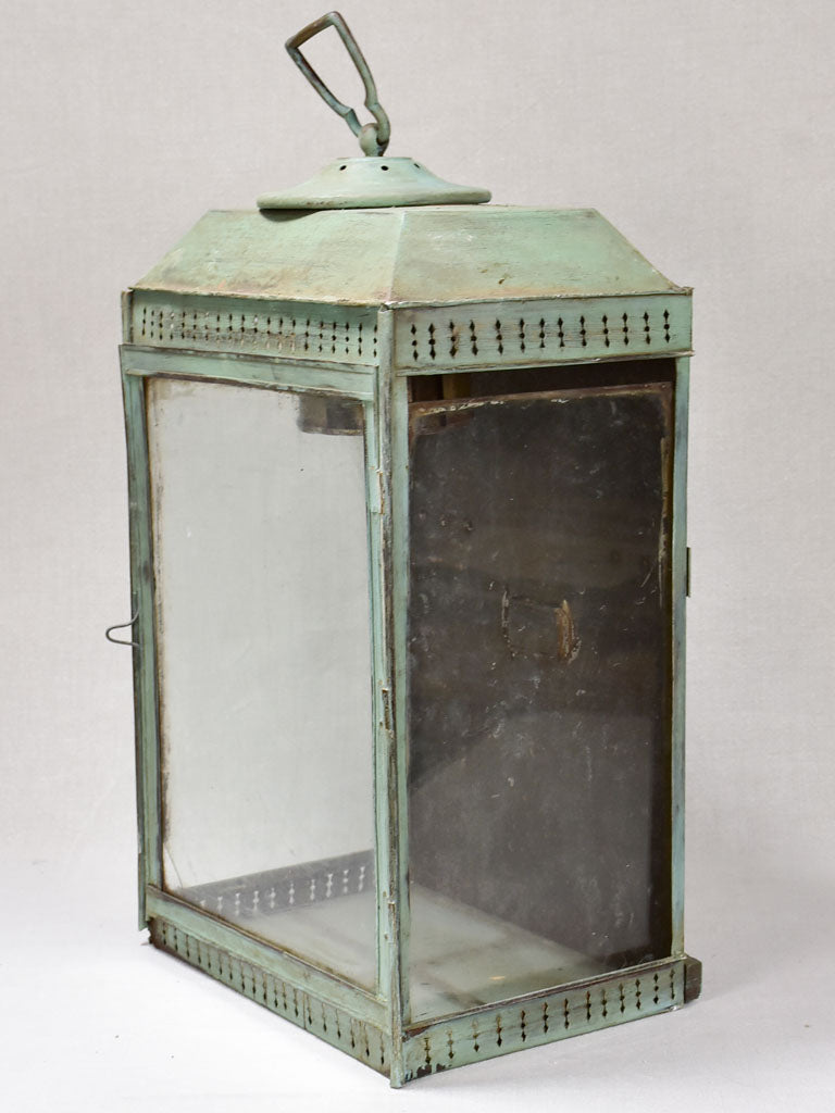 Rustic French wall lantern with green patina 26¾"