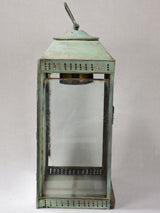 Rustic French wall lantern with green patina 26¾"