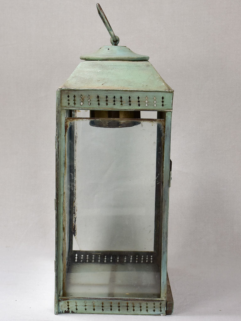 Rustic French wall lantern with green patina 26¾"