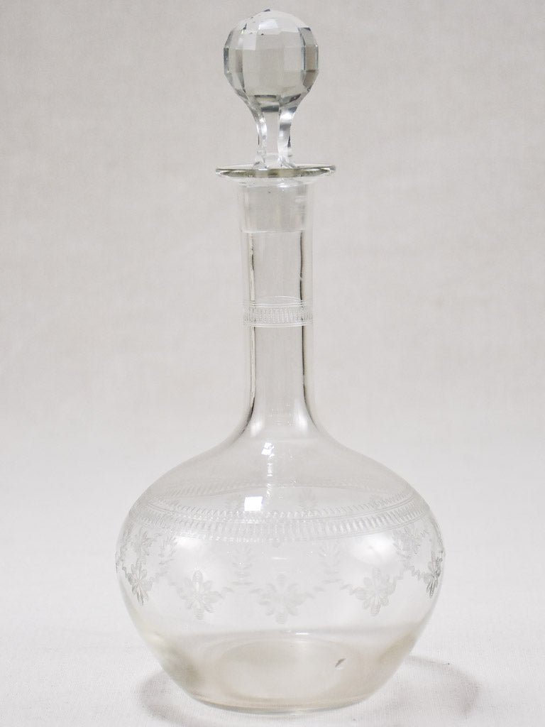 Antique French Etched-Glass Carafe with Stopper
