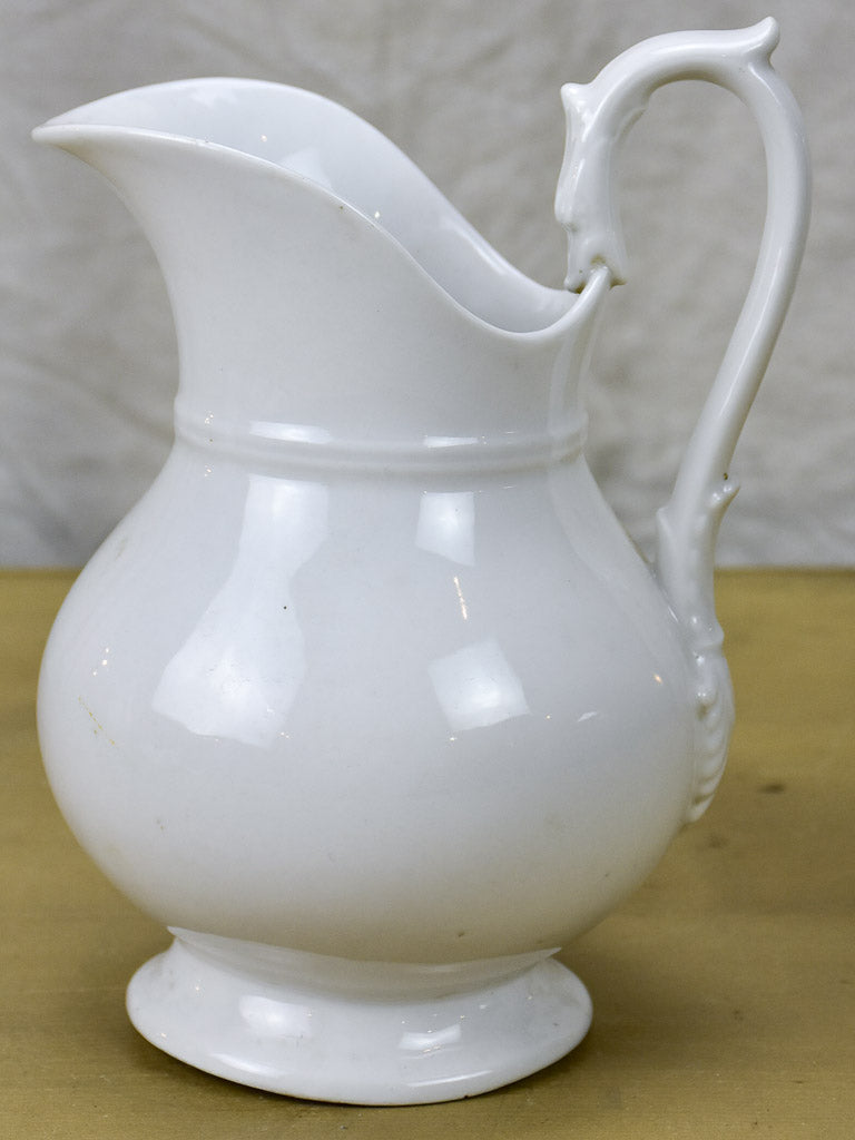 Vintage French faience white water pitcher - Empire style