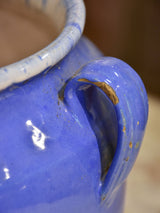Antique French confit pot with blue glaze