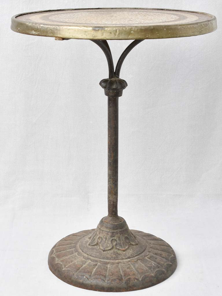 Superb antique French bistro table with mosaic top & cast iron base